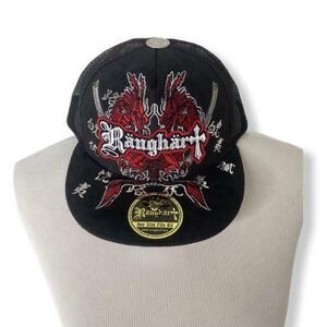 Ranghart Men's Snap Back Hat Black and Red Mesh Back Embroidered One Size